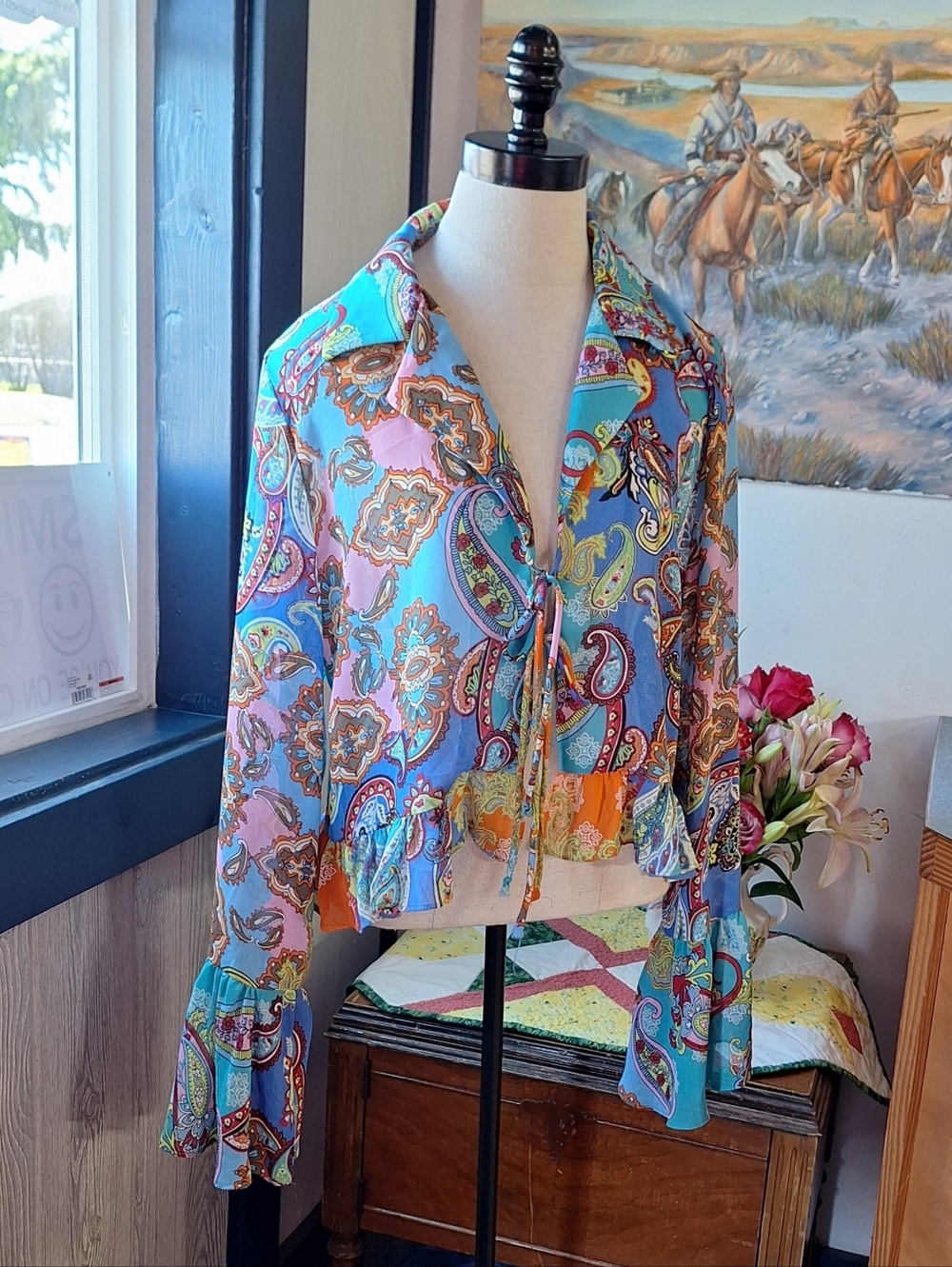 Willow & Root Mixed Paisley Print Chiffon Blouse, L, Style#8350 - Picture 4 of 16